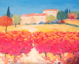 Painting of Red Vines in France